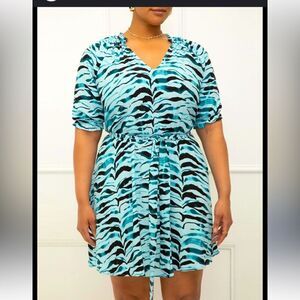 Eloquii Elements Women’s Plus Tie Waist Dress with Puff Sleeves Size 22 / 24 NWT